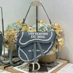 Dior Women Saddle Bag with Strap Blue and White Book Cover Embroidery M0469VEHQ