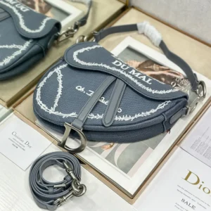 Dior Women Saddle Bag with Strap Blue and White Book Cover Embroidery M0469VEHQ