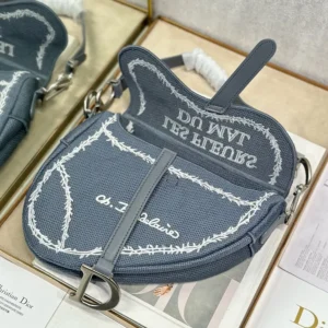 Dior Women Saddle Bag with Strap Blue and White Book Cover Embroidery M0469VEHQ