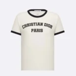 Dior Women T-Shirt White and Black Cotton and Linen Jersey 513T07B4222