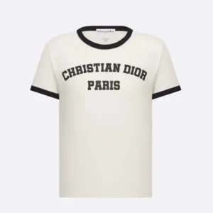 Dior Women T-Shirt White and Black Cotton and Linen Jersey 513T07B4222