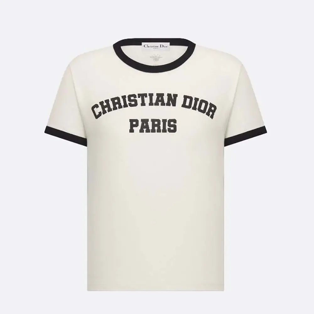 Dior Women T-Shirt White and Black Cotton and Linen Jersey 513T07B4222