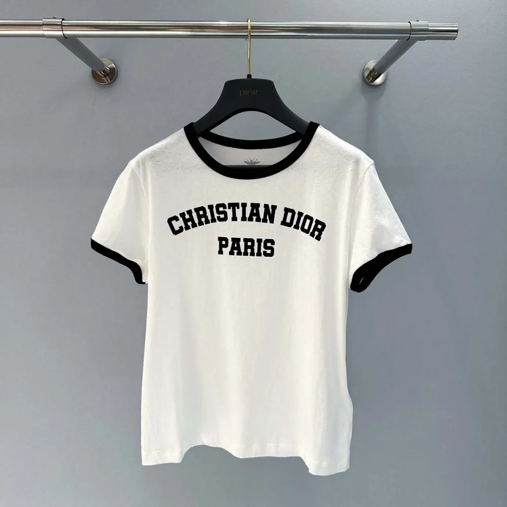 Dior Women T-Shirt White and Black Cotton and Linen Jersey 513T07B4222