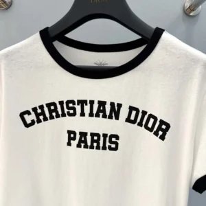 Dior Women T-Shirt White and Black Cotton and Linen Jersey 513T07B4222