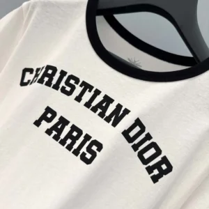 Dior Women T-Shirt White and Black Cotton and Linen Jersey 513T07B4222