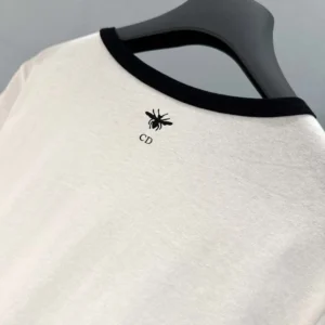 Dior Women T-Shirt White and Black Cotton and Linen Jersey 513T07B4222