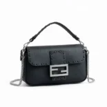 Fendi Women Baguette® Mini Cappuccino-colored Selleria Bag-Black