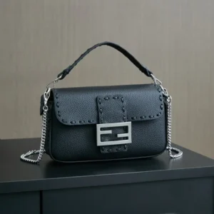 Fendi Women Baguette® Mini Black Selleria Bag with 309 Hand-sewn Stitches
