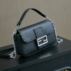 Fendi Women Baguette® Mini Black Selleria Bag with 309 Hand-sewn Stitches