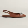Hermes Women Gold Innocente Slingback with Kelly Buckle-Brown