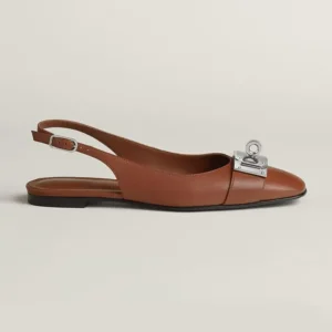Hermes Women Gold Innocente Slingback with Kelly Buckle-Brown