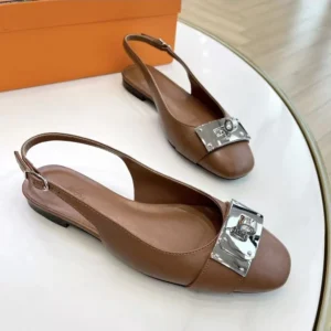 Hermes Women Gold Innocente Slingback with Kelly Buckle-Brown