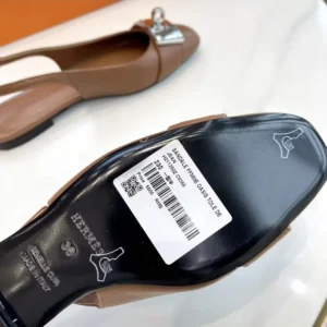 Hermes Women Gold Innocente Slingback with Kelly Buckle-Brown