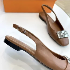 Hermes Women Gold Innocente Slingback with Kelly Buckle-Brown
