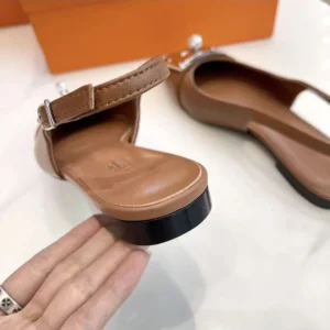 Hermes Women Gold Innocente Slingback with Kelly Buckle-Brown