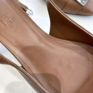 Hermes Women Gold Innocente Slingback with Kelly Buckle-Brown