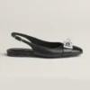 Hermes Women Gold Innocente Slingback with Kelly Buckle-Black
