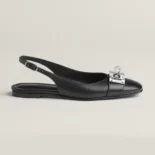 Hermes Women Gold Innocente Slingback with Kelly Buckle-Black