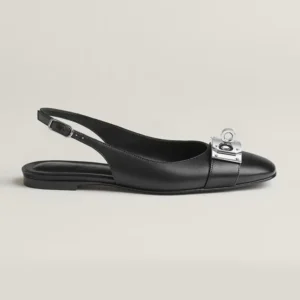 Hermes Women Gold Innocente Slingback with Kelly Buckle-Black