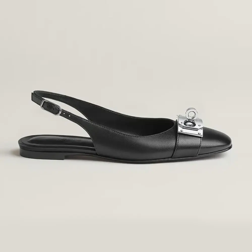 Hermes Women Gold Innocente Slingback with Kelly Buckle-Black