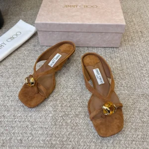 Jimmy Choo Women Emeri Stone 35 Tan Suede Sandals with Stone Detail