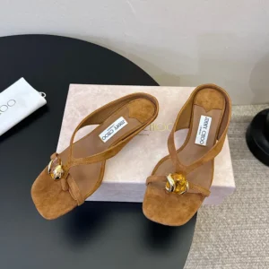 Jimmy Choo Women Emeri Stone 35 Tan Suede Sandals with Stone Detail