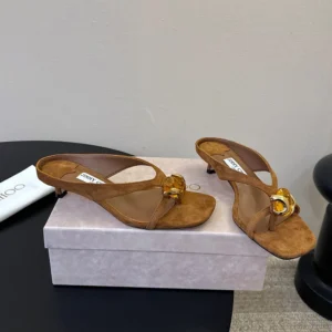 Jimmy Choo Women Emeri Stone 35 Tan Suede Sandals with Stone Detail