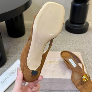 Jimmy Choo Women Emeri Stone 35 Tan Suede Sandals with Stone Detail