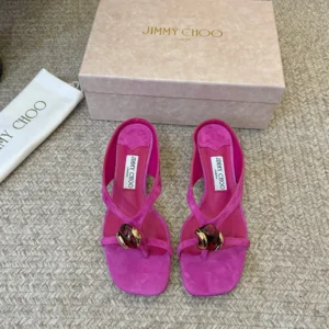 Jimmy Choo Women Emeri Stone 35 Violet Orchid And Dark Amber Suede Sandals