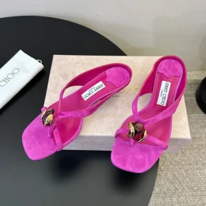 Jimmy Choo Women Emeri Stone 35 Violet Orchid And Dark Amber Suede Sandals