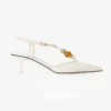 Jimmy Choo Women Lauri 50 Latte Mix Nappa Leather Slingbacks with Beads-White LAURI50BZG