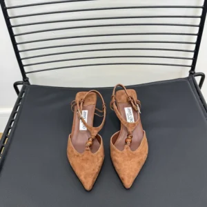 Jimmy Choo Women Lauri 50 Tan Mix Suede Slingbacks with Beads-Brown LAURI50IPV