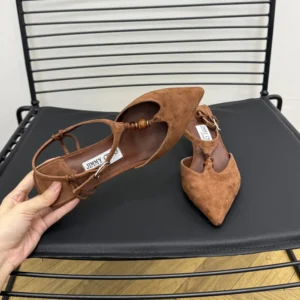 Jimmy Choo Women Lauri 50 Tan Mix Suede Slingbacks with Beads-Brown LAURI50IPV