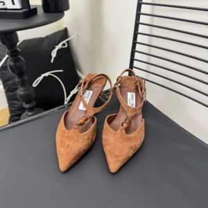 Jimmy Choo Women Lauri 50 Tan Mix Suede Slingbacks with Beads-Brown LAURI50IPV