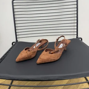 Jimmy Choo Women Lauri 50 Tan Mix Suede Slingbacks with Beads-Brown LAURI50IPV