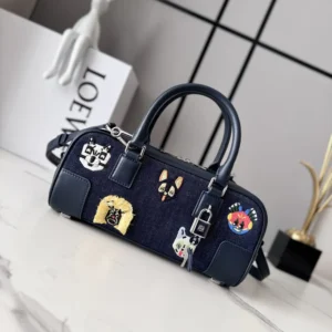 Loewe Unisex Cats Amazona 23 Cropped Bag in Embroidered Denim A039N23X15