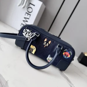 Loewe Unisex Cats Amazona 23 Cropped Bag in Embroidered Denim A039N23X15