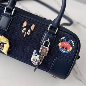 Loewe Unisex Cats Amazona 23 Cropped Bag in Embroidered Denim A039N23X15