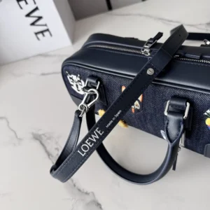 Loewe Unisex Cats Amazona 23 Cropped Bag in Embroidered Denim A039N23X15