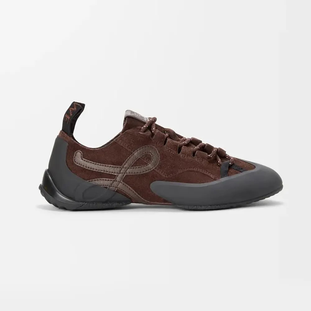 Loewe Unisex Grip Sneaker in Calfskin Suede-Dark Brown L814282X78