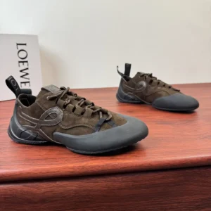 Loewe Unisex Grip Sneaker in Calfskin Suede-Dark Brown L814282X78