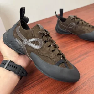 Loewe Unisex Grip Sneaker in Calfskin Suede-Dark Brown L814282X78