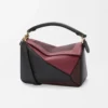 Loewe Unisex Small Puzzle Bag in Nappa Calfskin-Black/Burgundy