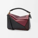 Loewe Unisex Small Puzzle Bag in Nappa Calfskin-Black/Burgundy