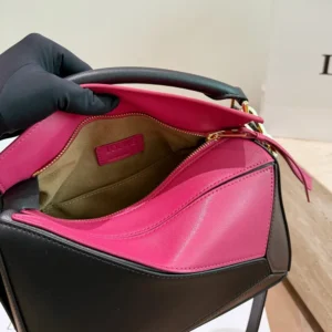 Loewe Unisex Small Puzzle Bag in Nappa Calfskin-Black/Burgundy