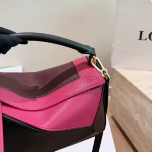 Loewe Unisex Small Puzzle Bag in Nappa Calfskin-Black/Burgundy