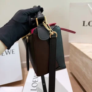 Loewe Unisex Small Puzzle Bag in Nappa Calfskin-Black/Burgundy