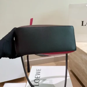 Loewe Unisex Small Puzzle Bag in Nappa Calfskin-Black/Burgundy