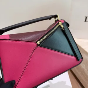 Loewe Unisex Small Puzzle Bag in Nappa Calfskin-Black/Burgundy