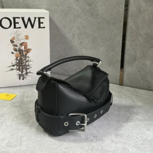Loewe Unisex Small Puzzle Biker Bag in Shiny Calfskin-Black A510S21XC7